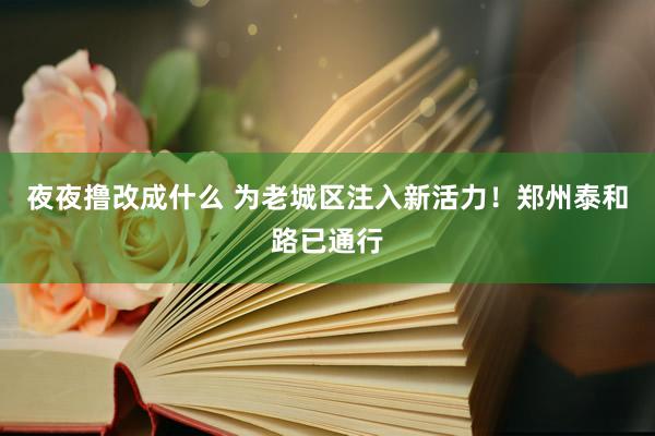 夜夜撸改成什么 为老城区注入新活力！郑州泰和路已通行